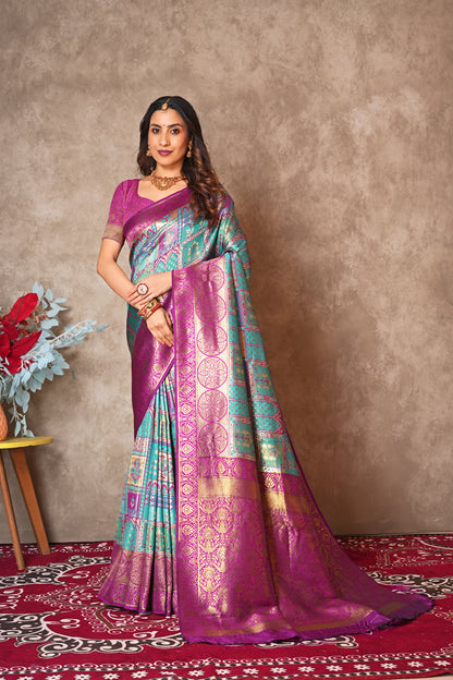 Pure Kanjivaram Silk Saree with Golden Zari Border