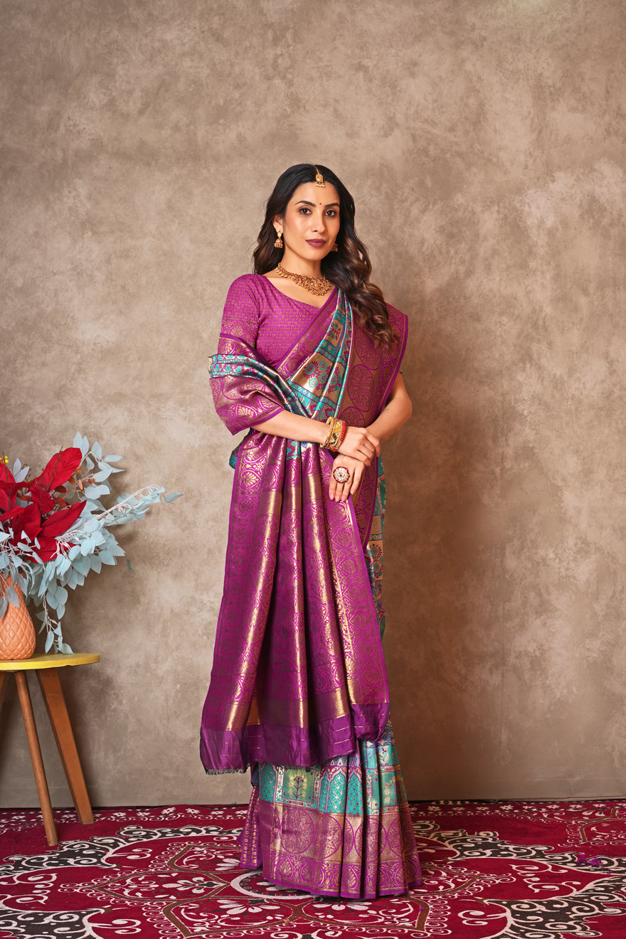 Pure Kanjivaram Silk Saree with Golden Zari Border