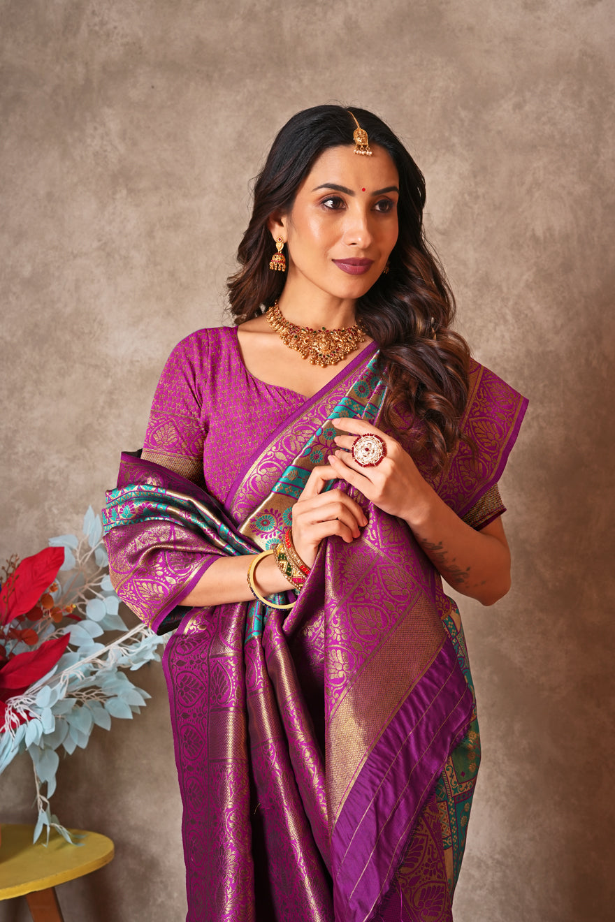 Pure Kanjivaram Silk Saree with Golden Zari Border
