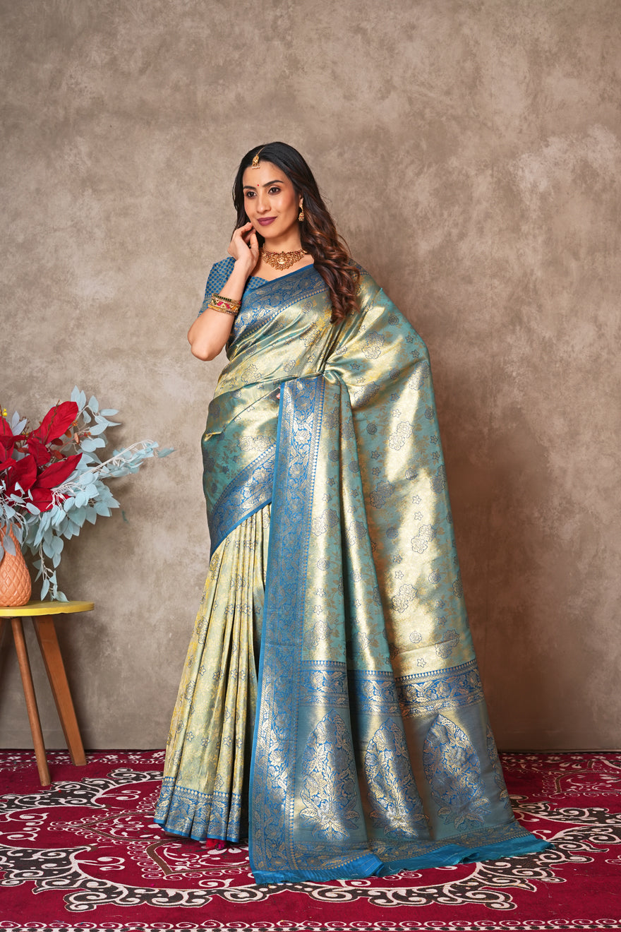 Luxury Kanjivaram Silk Saree for Wedding Wear – Soft & Shimmering Drape