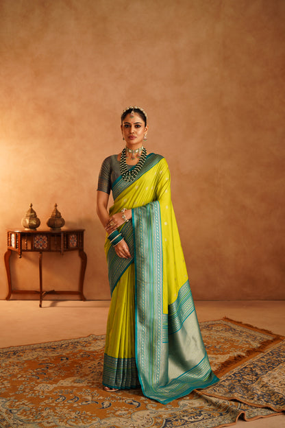 Luxury Semi Paithani Katan Silk Saree with Elegant Anmol Jari – Jagmohini - Jagmohini