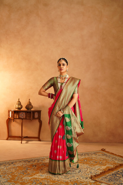 Bridal Katan Silk Saree with detailed craftsmanship

