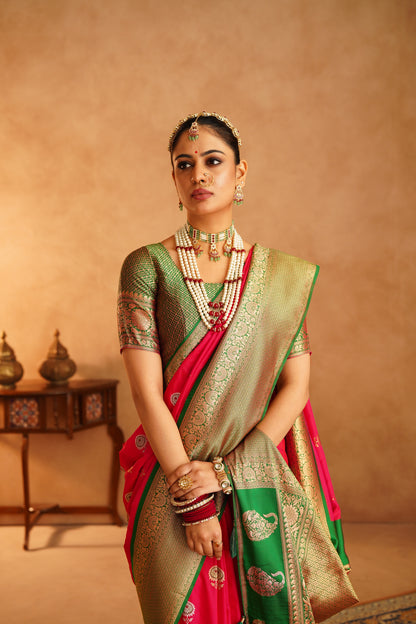 Bridal Katan Silk Saree with detailed craftsmanship

