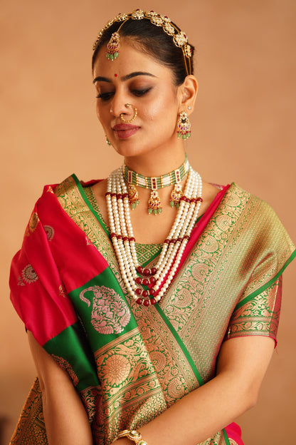 Bridal Katan Silk Saree with detailed craftsmanship

