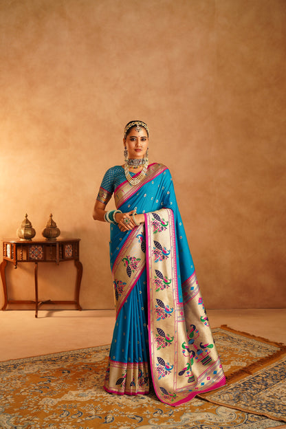 Colorful Paithni saree with traditional weaving craftsmanship

