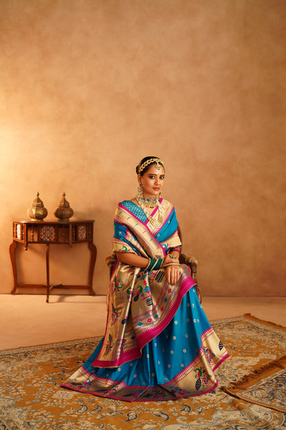 Colorful Paithni saree with traditional weaving craftsmanship

