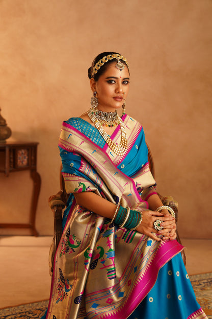 Colorful Paithni saree with traditional weaving craftsmanship

