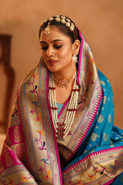 Royal Paithani Katan Silk Saree with Anmol Jari & Thread Meenakari – Jagmohini - Jagmohini