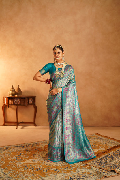 Traditional Dharmavaram silk saree with rich zari borders

