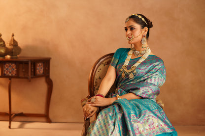 Traditional Dharmavaram silk saree with rich zari borders

