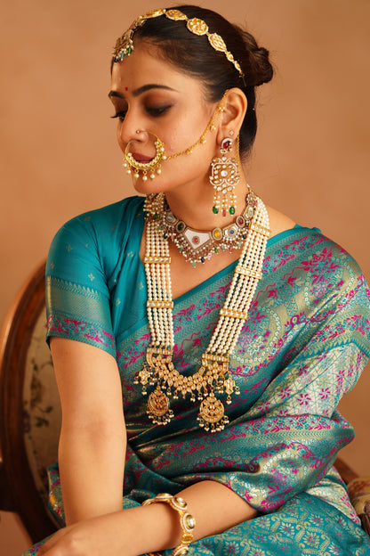 Traditional Dharmavaram silk saree with rich zari borders

