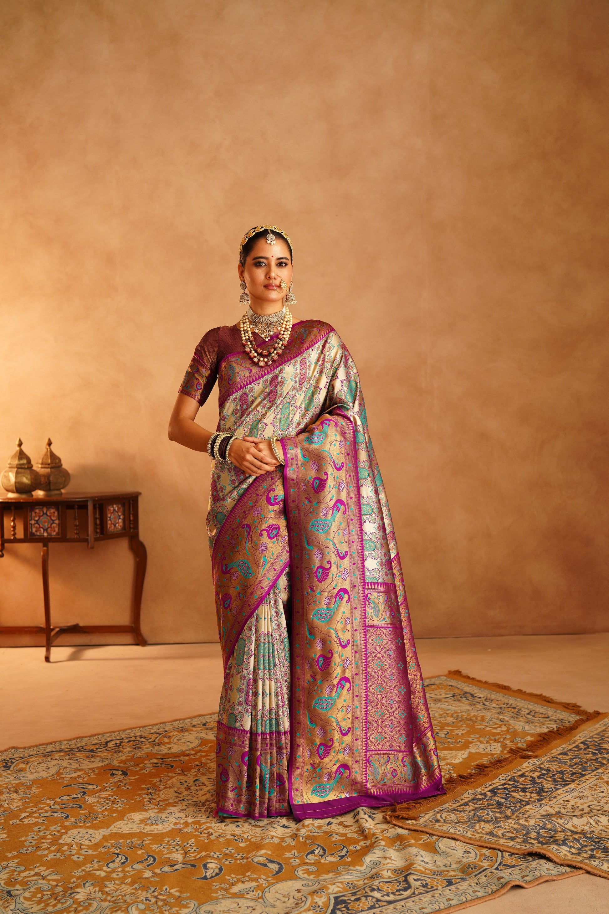 Dharmawaram Silk Saree with Nylon Jari & Intricate