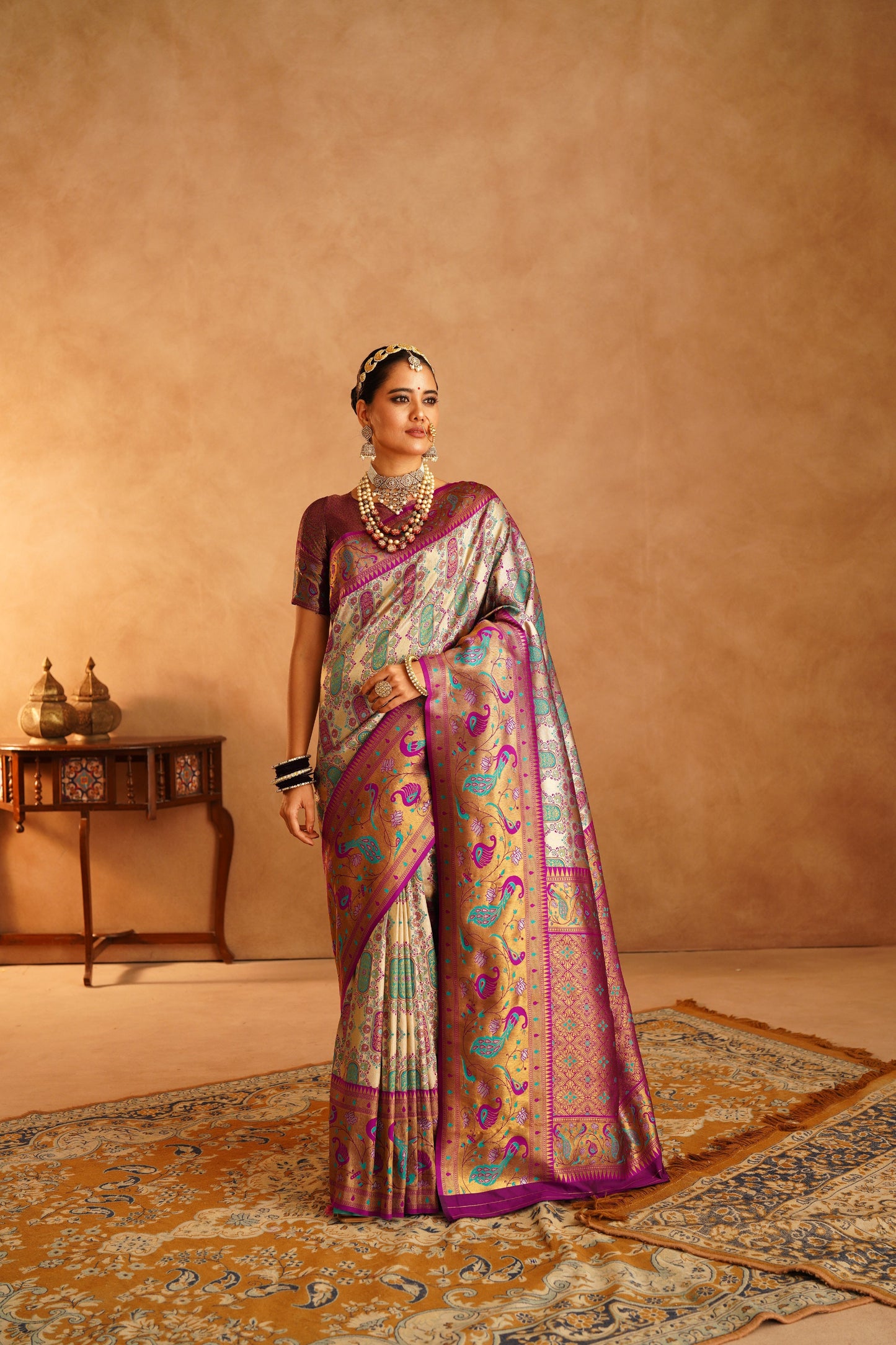 Dharmawaram Silk Saree with Nylon Jari & Intricate