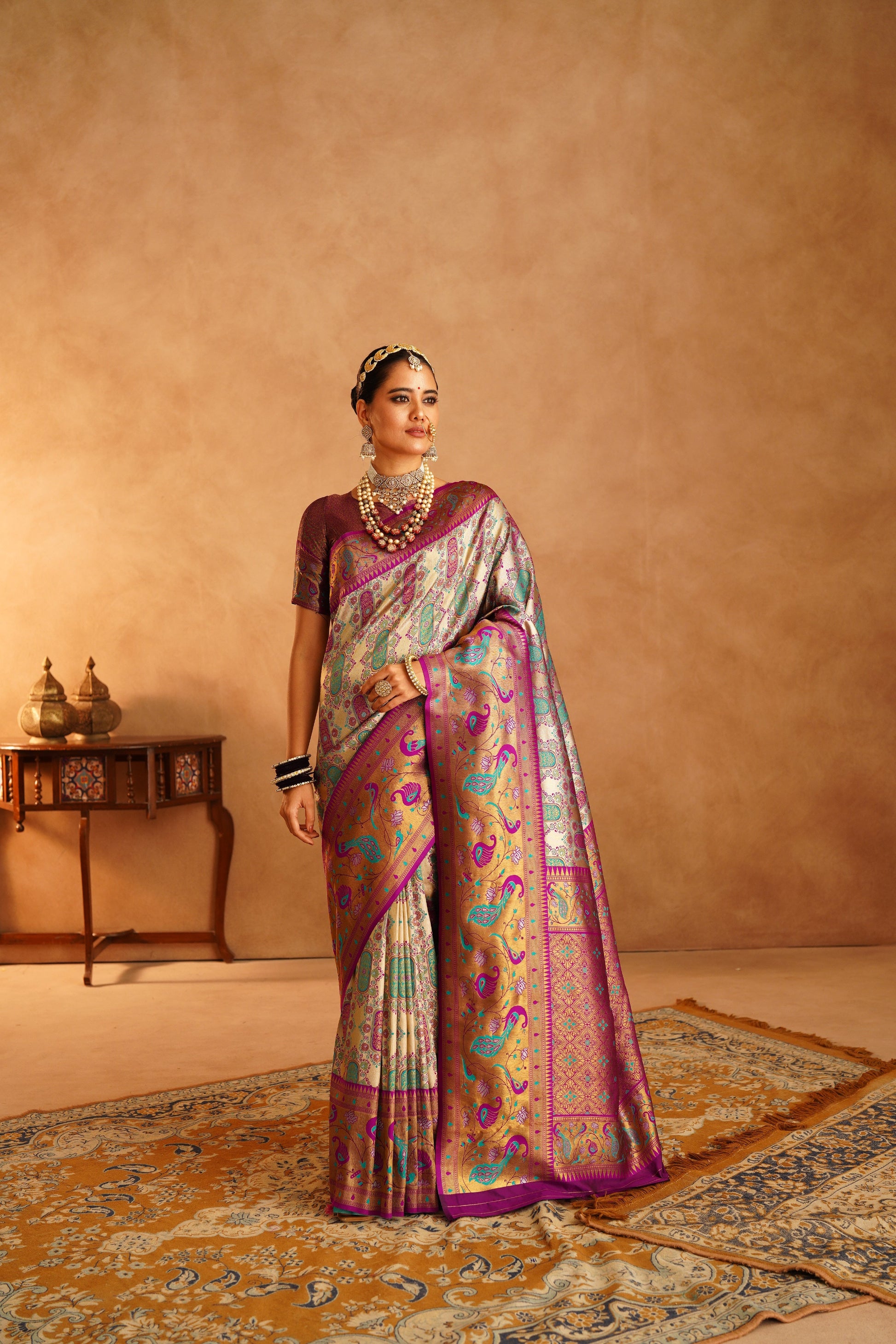 Dharmawaram Silk Saree with Nylon Jari & Intricate