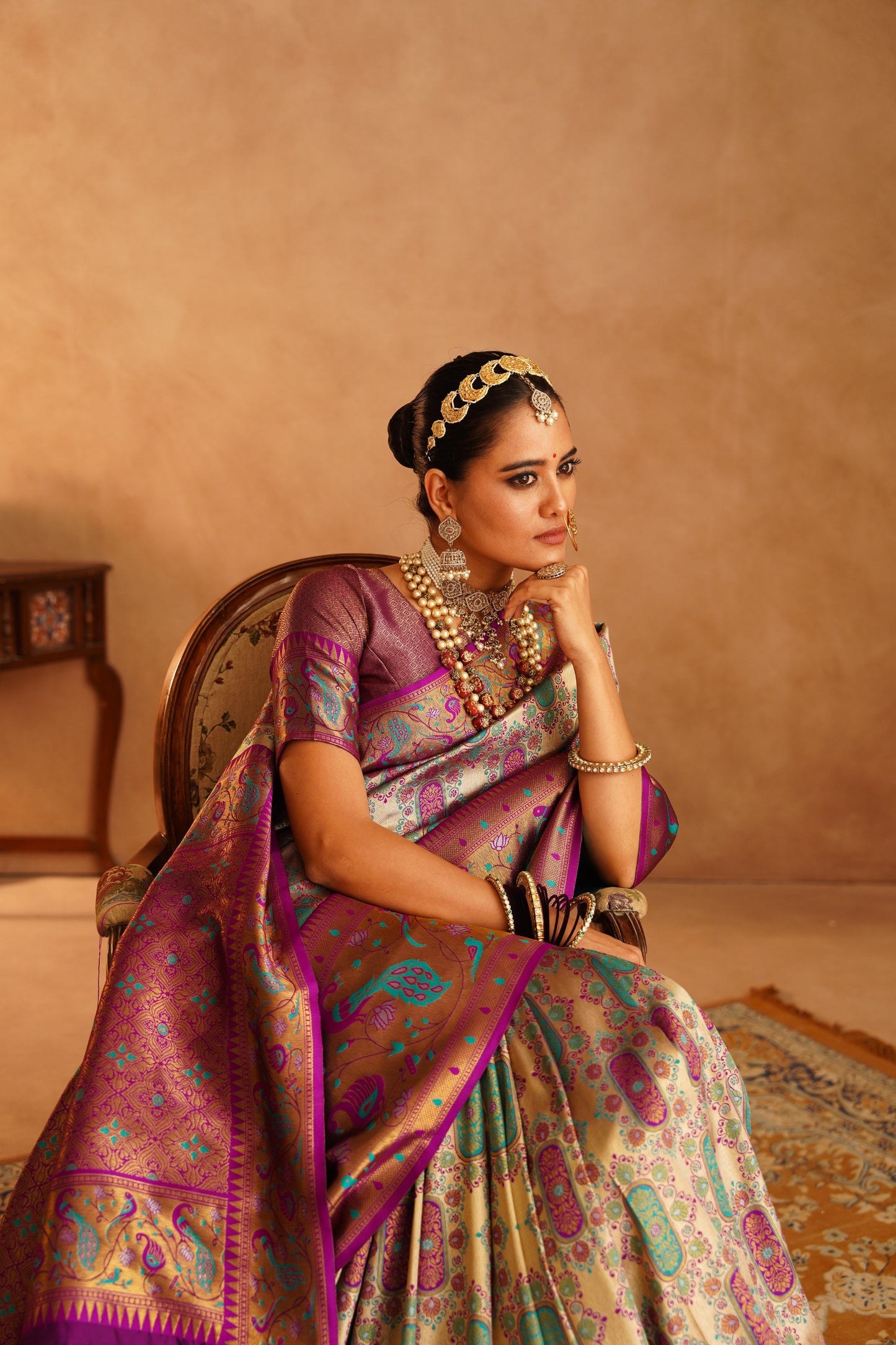 Dharmawaram Silk Saree with Nylon Jari & Intricate