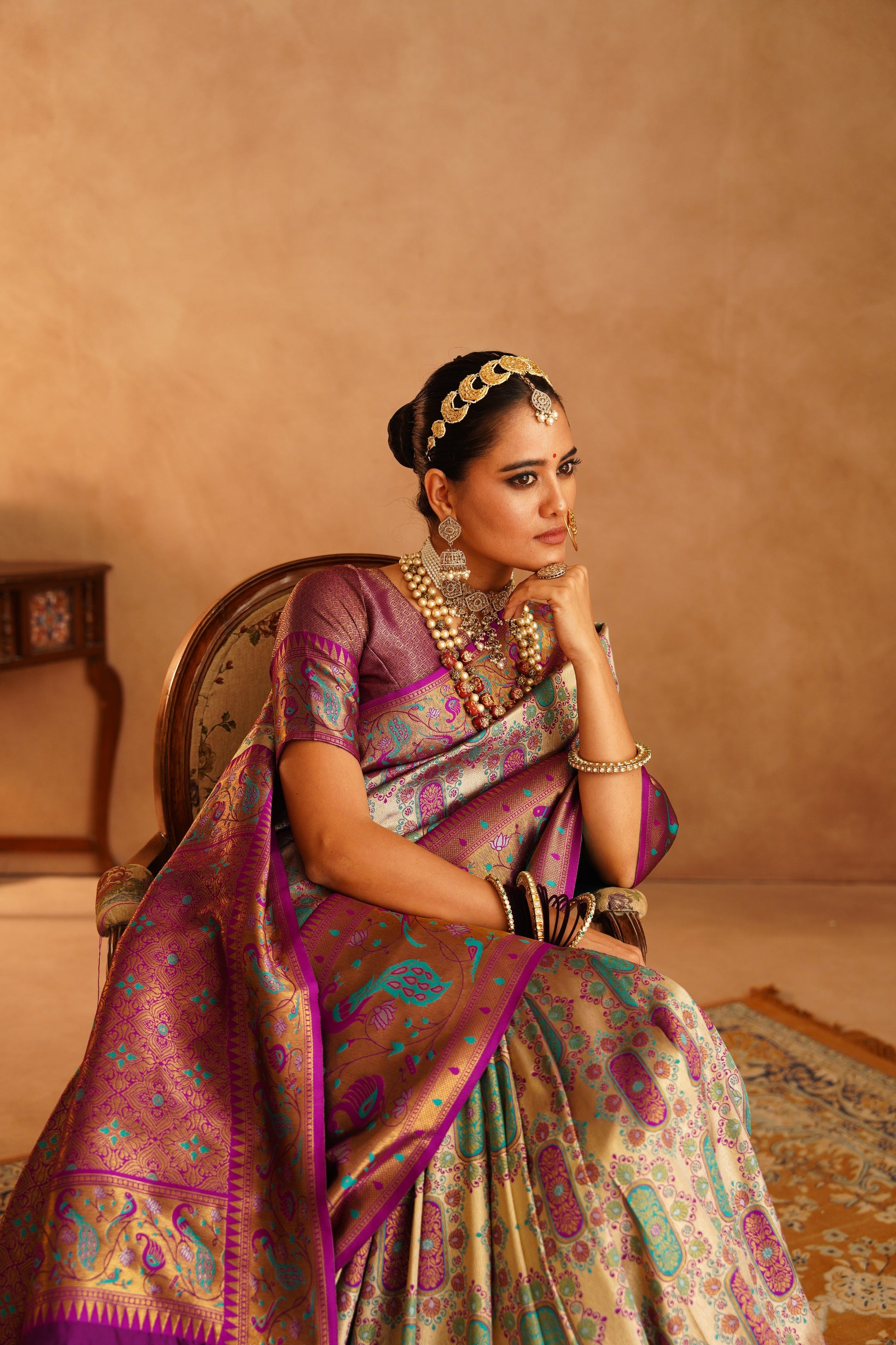 Dharmawaram Silk Saree with Nylon Jari & Intricate