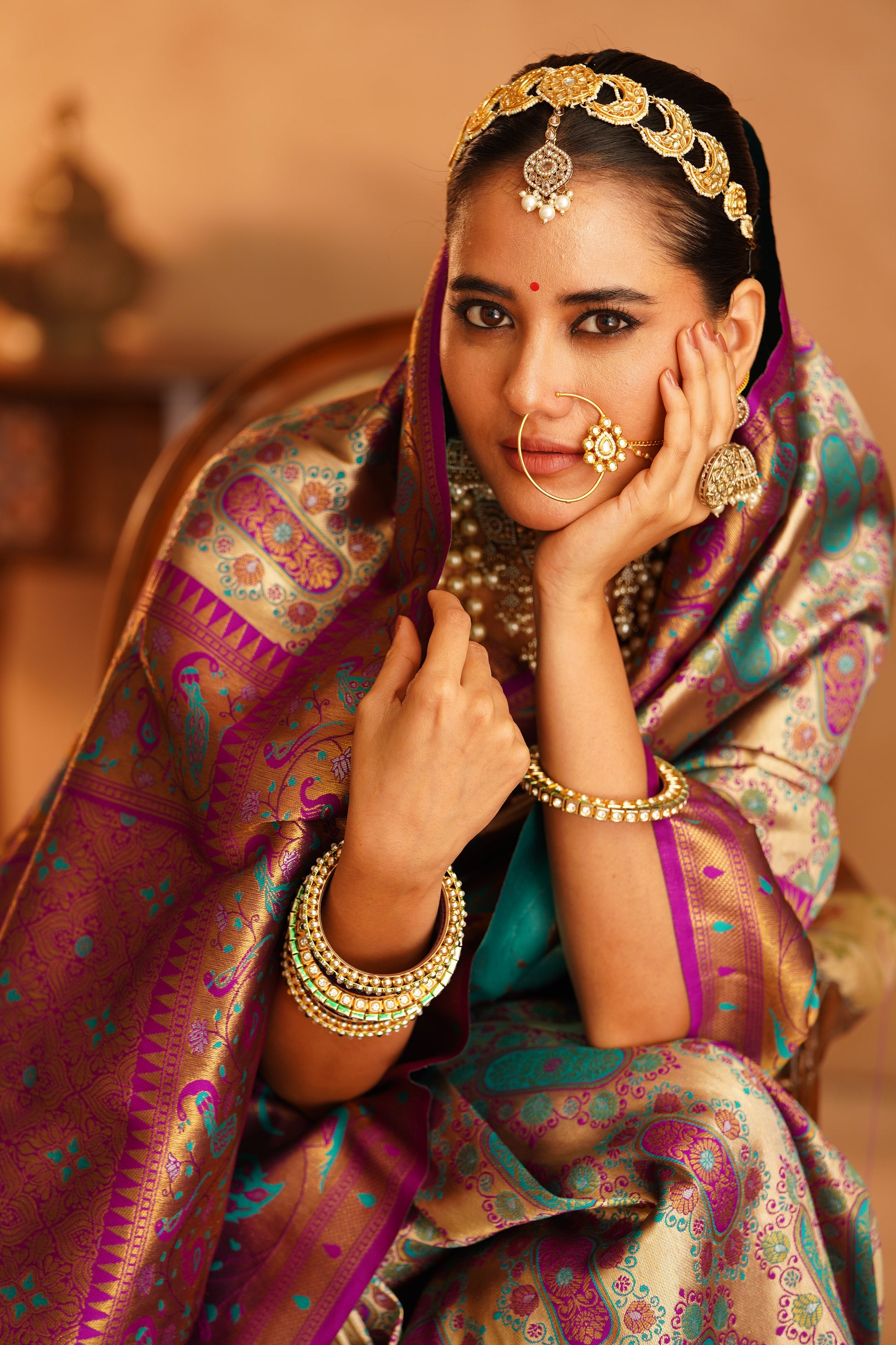 Dharmawaram Silk Saree with Nylon Jari & Intricate