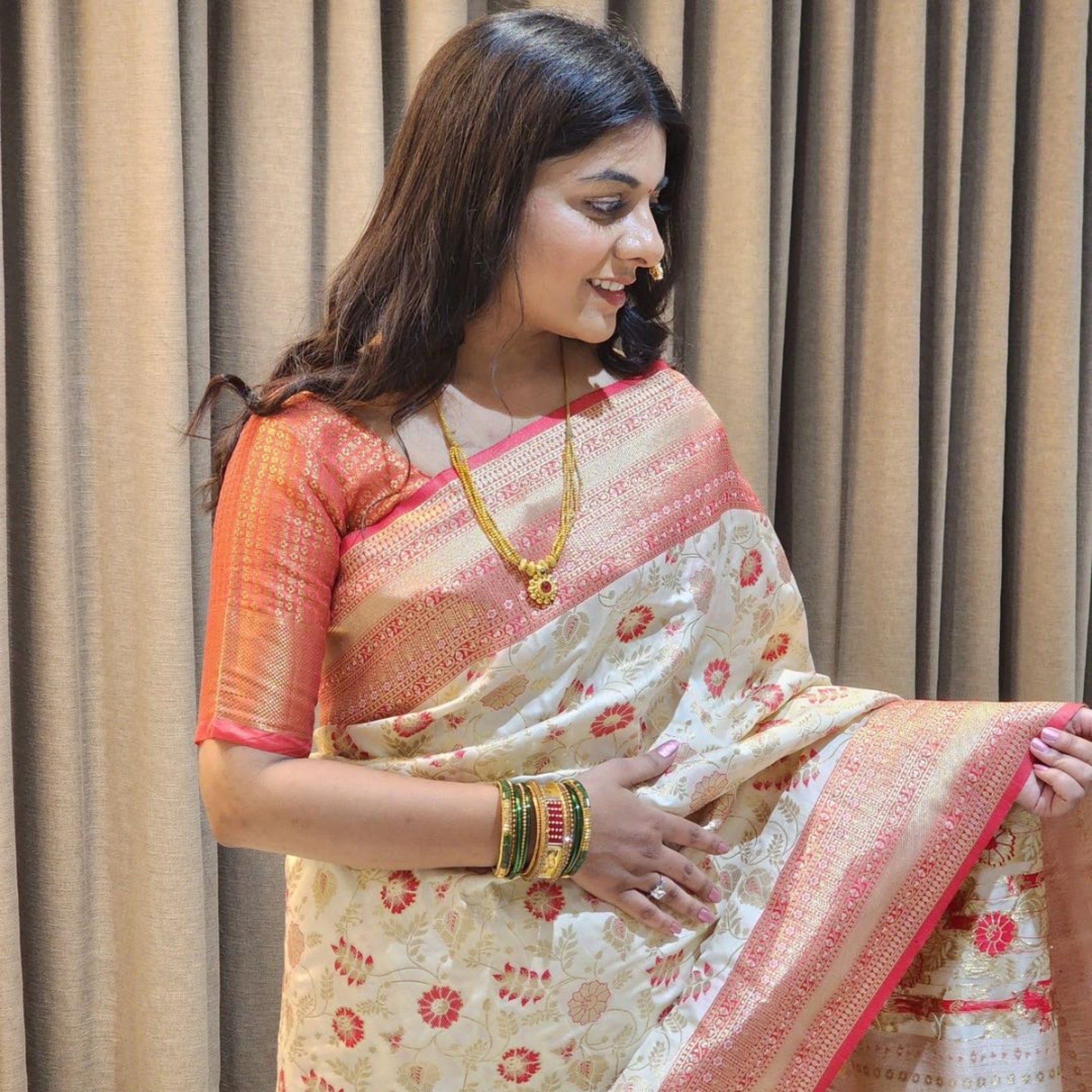 Authentic Soft Silk Sarees with Fine Silver Meenakari Work - Jagmohini