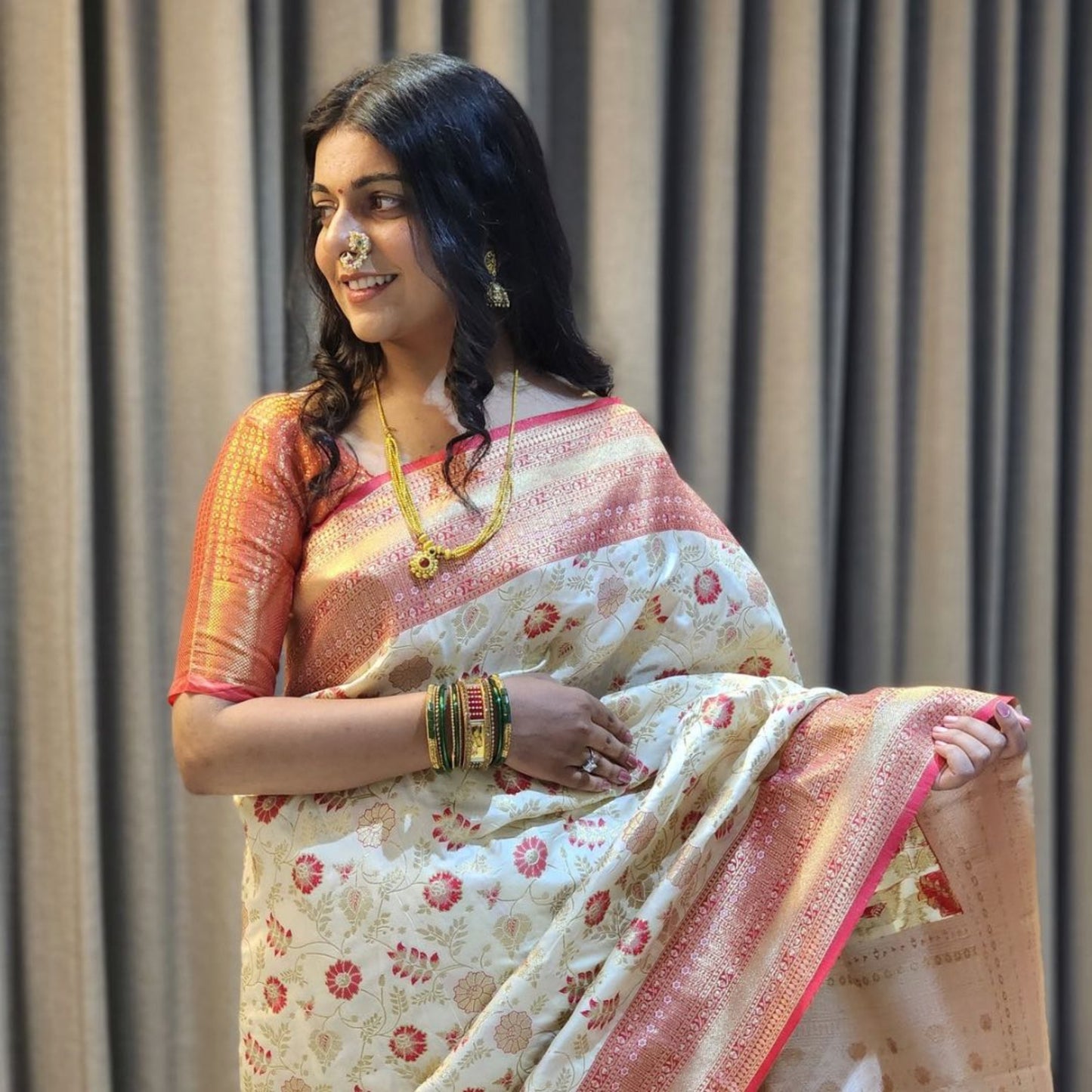 Authentic Soft Silk Sarees with Fine Silver Meenakari Work - Jagmohini