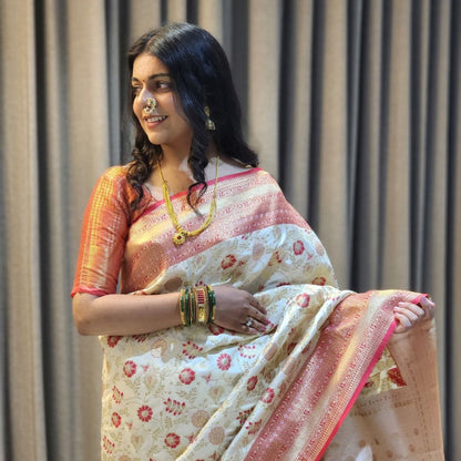 Authentic Soft Silk Sarees with Fine Silver Meenakari Work - Jagmohini
