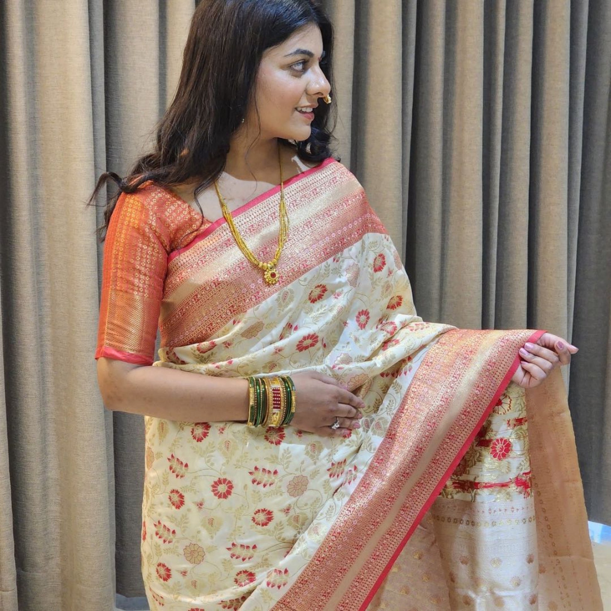 Authentic Soft Silk Sarees with Fine Silver Meenakari Work - Jagmohini