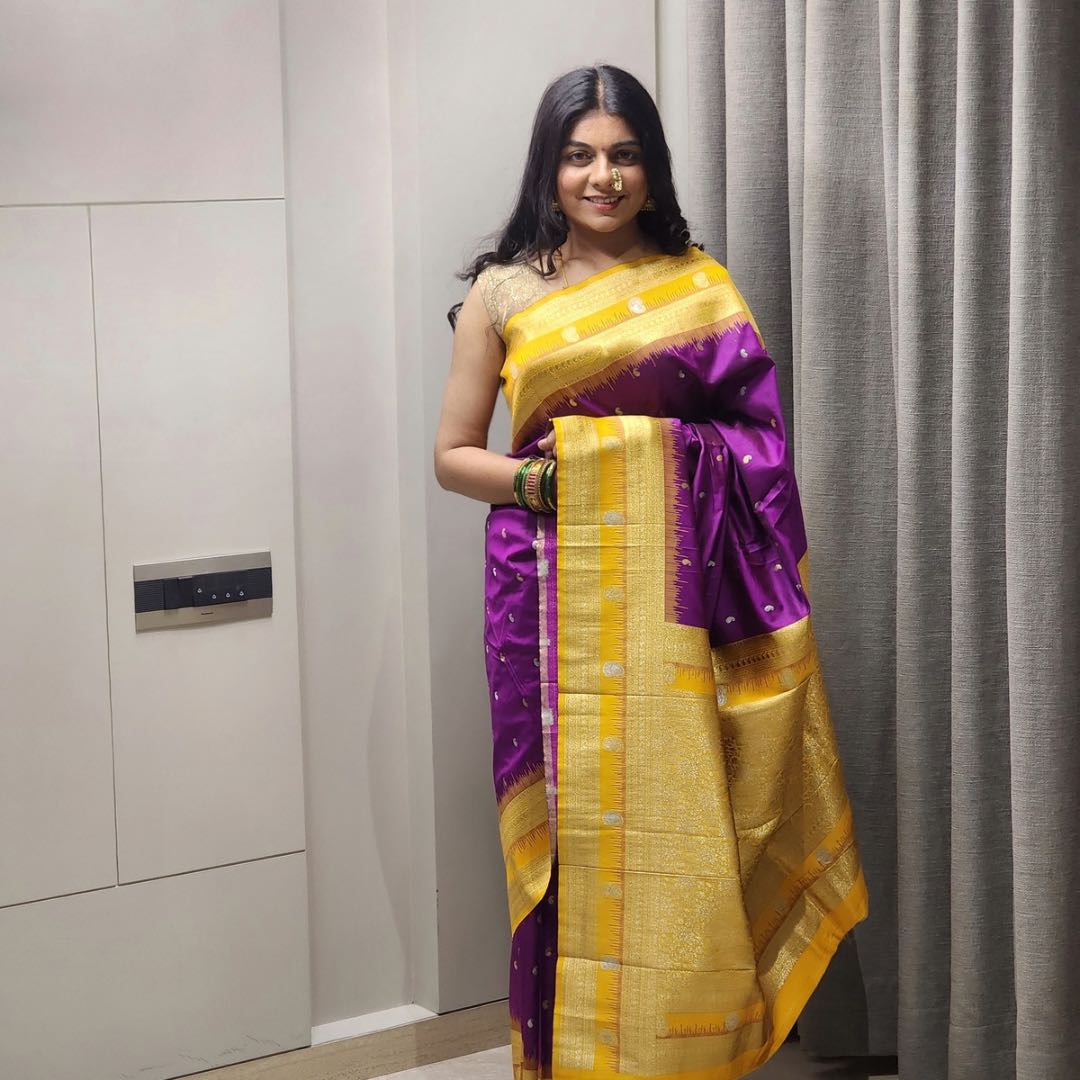 Anmol Jari & Silver Meenakari Purple Soft Silk Sarees – A Royal Touch - Jagmohini
