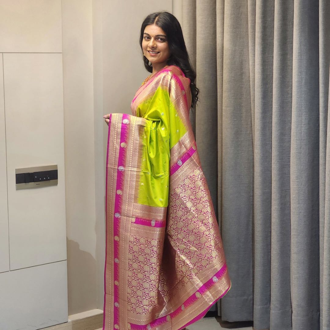 "Exquisite Soft Silk Sarees with Handwoven Anmol & Silver Jari" - Jagmohini