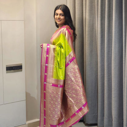 "Exquisite Soft Silk Sarees with Handwoven Anmol & Silver Jari" - Jagmohini