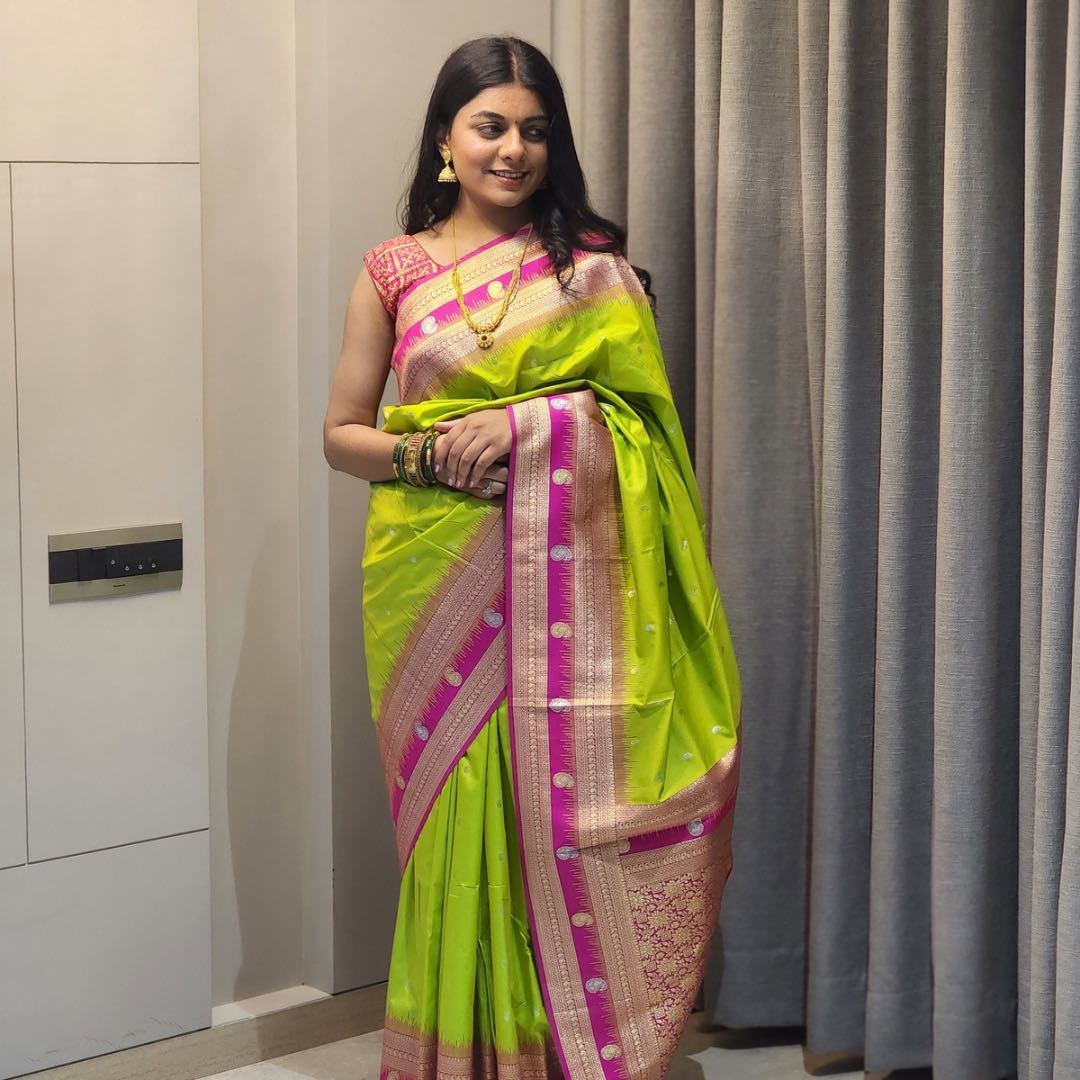 "Exquisite Soft Silk Sarees with Handwoven Anmol & Silver Jari" - Jagmohini
